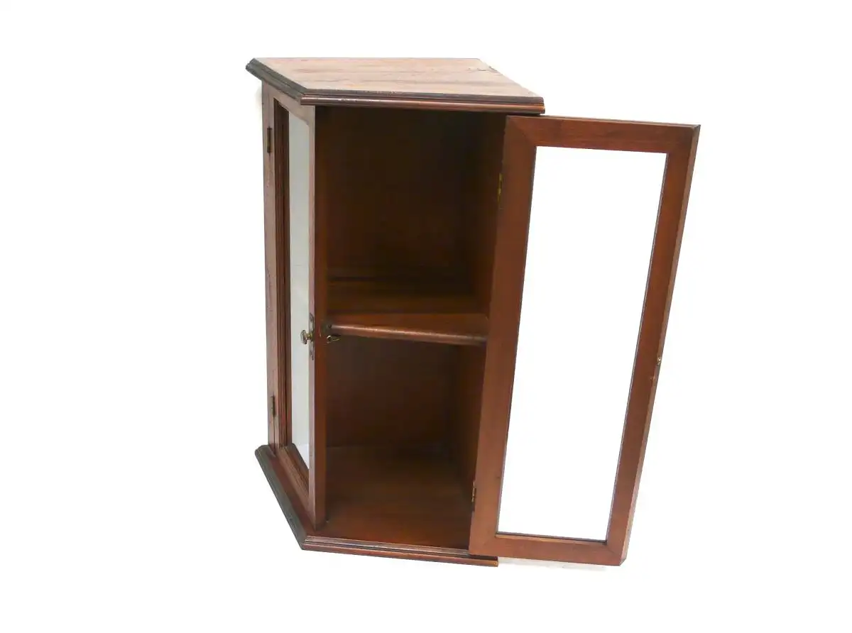 70er Kleiner Eck Hängeschrank Vitrine Holz, 2 Glastüren, Made in Italy 4