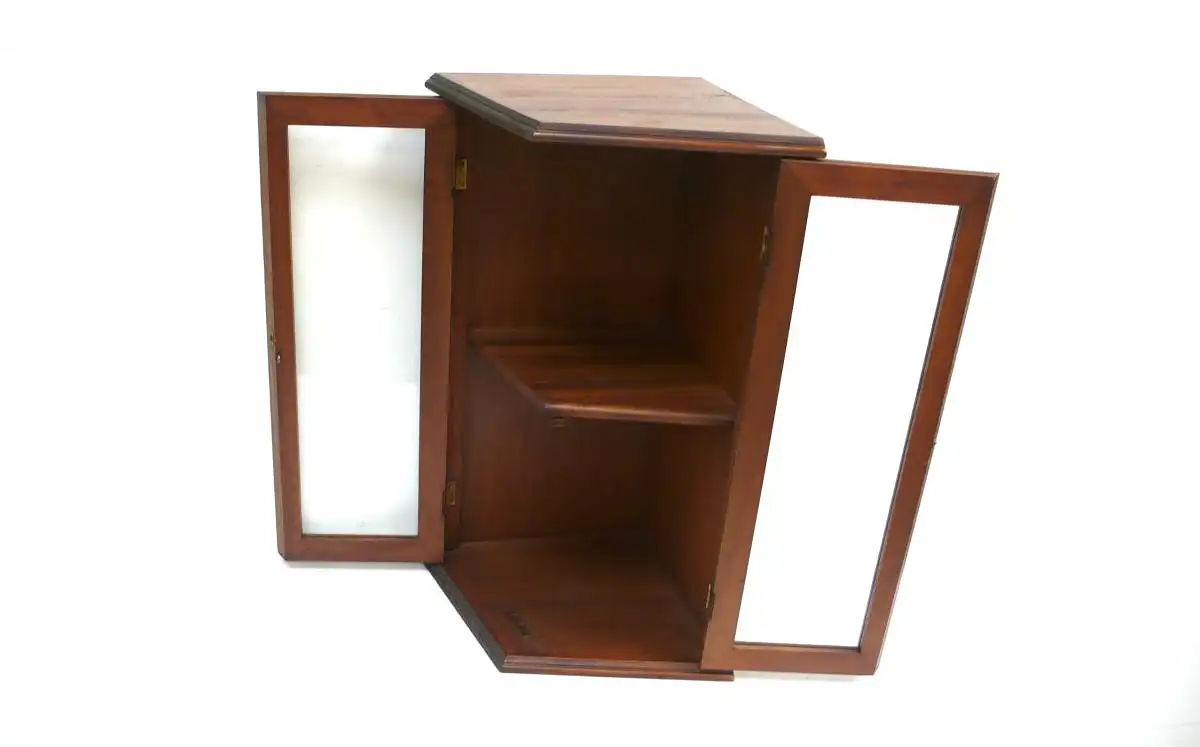 70er Kleiner Eck Hängeschrank Vitrine Holz, 2 Glastüren, Made in Italy 5