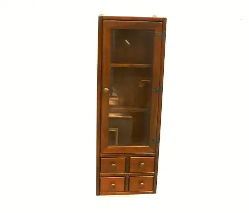 Kleine Hängeschrank Vitrine, Gewürzschrank, Nußholz, Glastüre, 4 Schubladen, Made in Italy