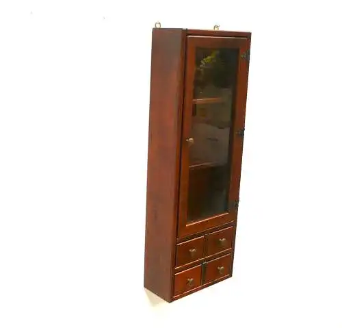 Kleine Hängeschrank Vitrine, Gewürzschrank, Nußholz, Glastüre, 4 Schubladen, Made in Italy