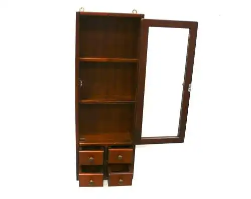 Kleine Hängeschrank Vitrine, Gewürzschrank, Nußholz, Glastüre, 4 Schubladen, Made in Italy