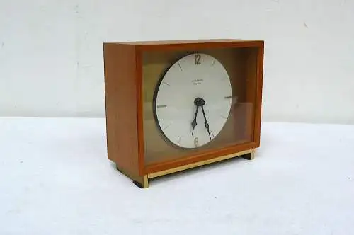 60er Junghans ATO-MAT Tischuhr Teak Gehäuse auf Messingrahmen Mid Century Modern