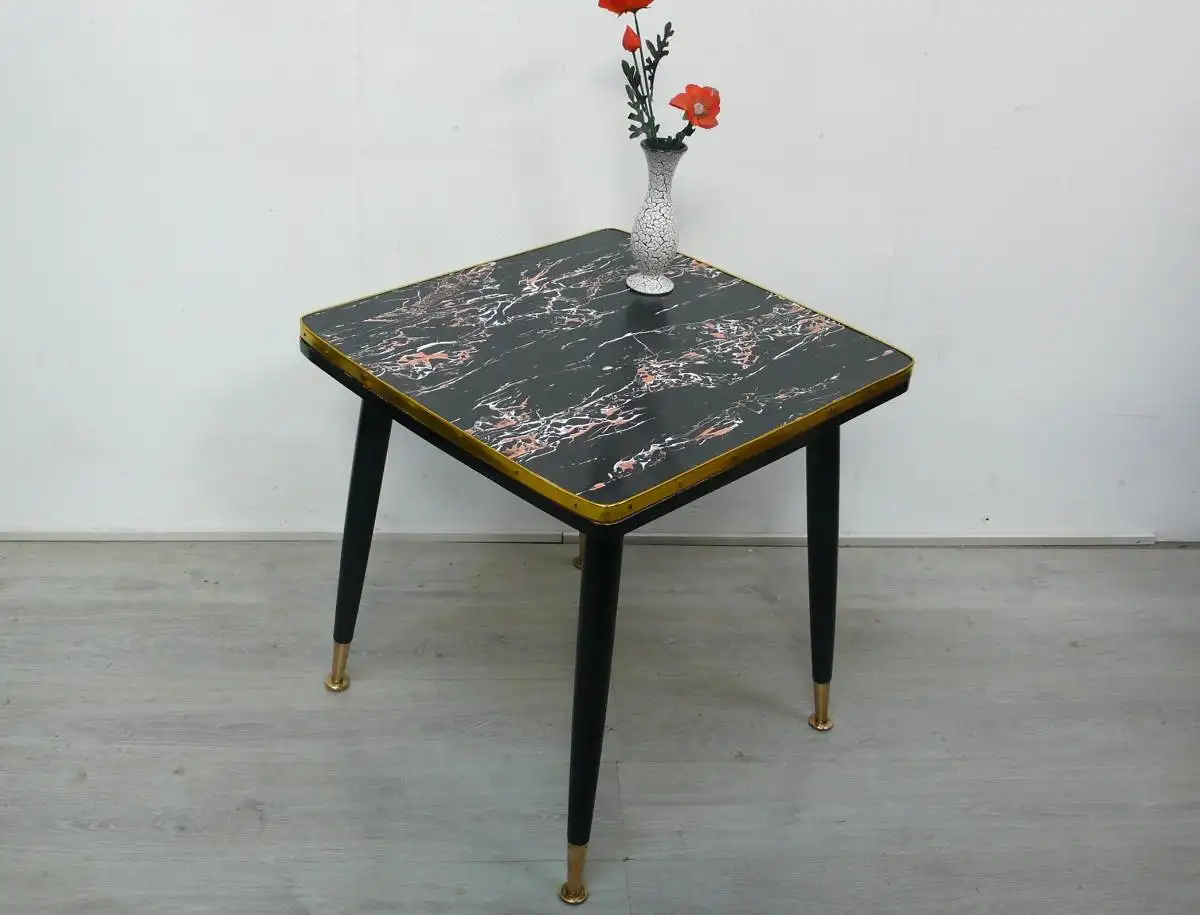 50er 60er Couchtisch ausziehbar, Kaffeetisch, RAR, Schwarz Resopal marmoriert, Mid Century Modern 0