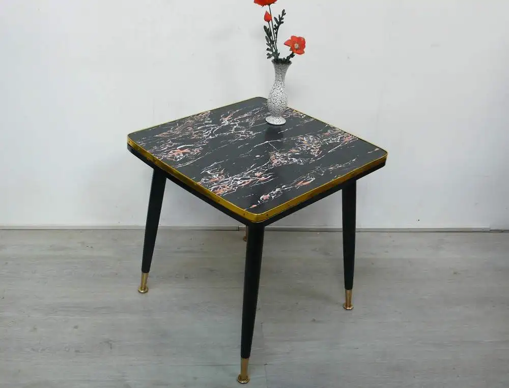 50er 60er Couchtisch ausziehbar, Kaffeetisch, RAR, Schwarz Resopal marmoriert, Mid Century Modern 0
