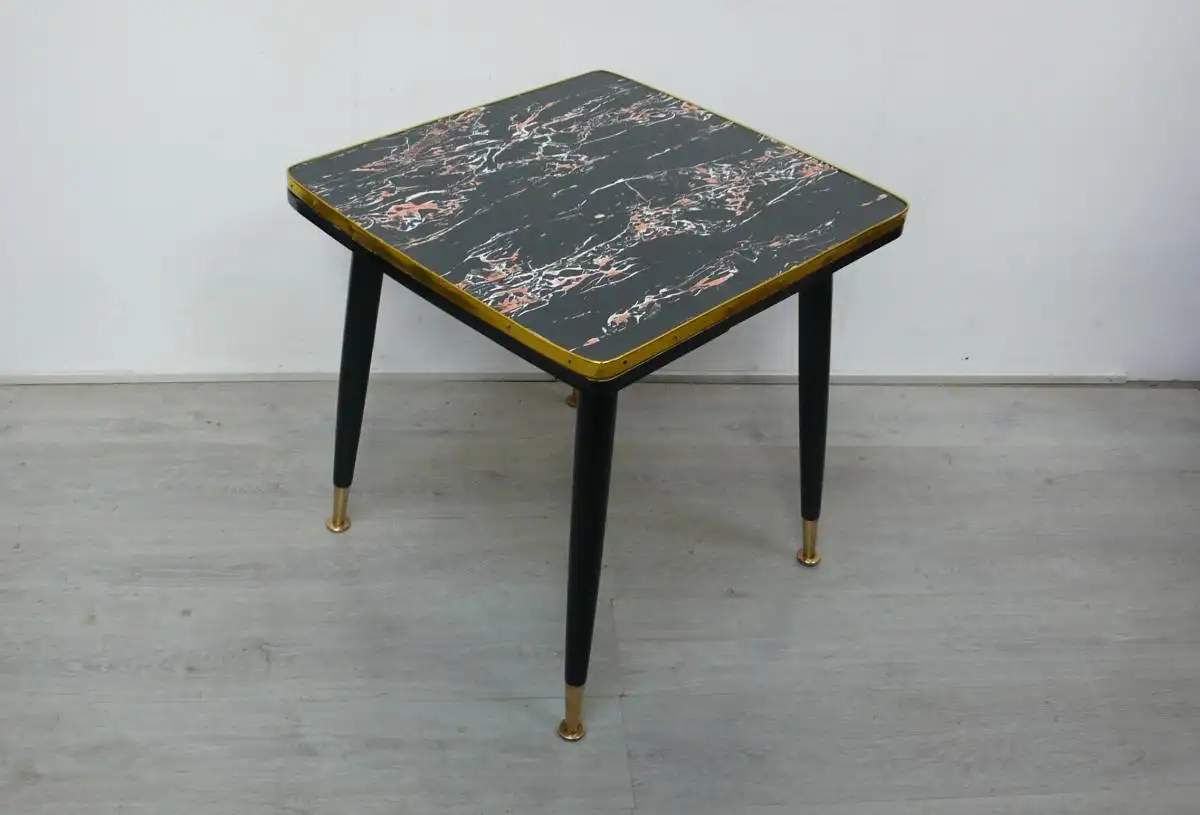 50er 60er Couchtisch ausziehbar, Kaffeetisch, RAR, Schwarz Resopal marmoriert, Mid Century Modern 1