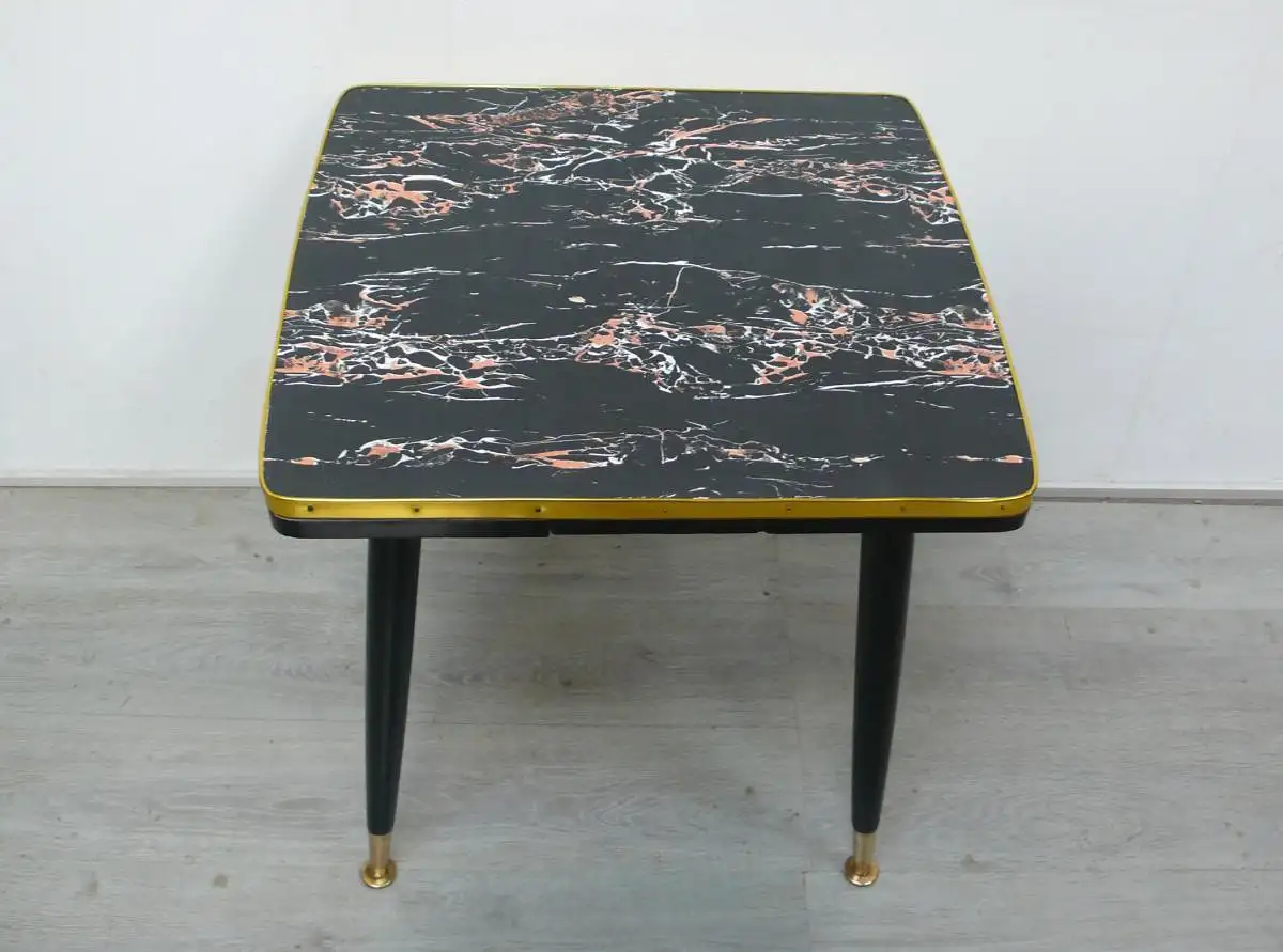 50er 60er Couchtisch ausziehbar, Kaffeetisch, RAR, Schwarz Resopal marmoriert, Mid Century Modern 2