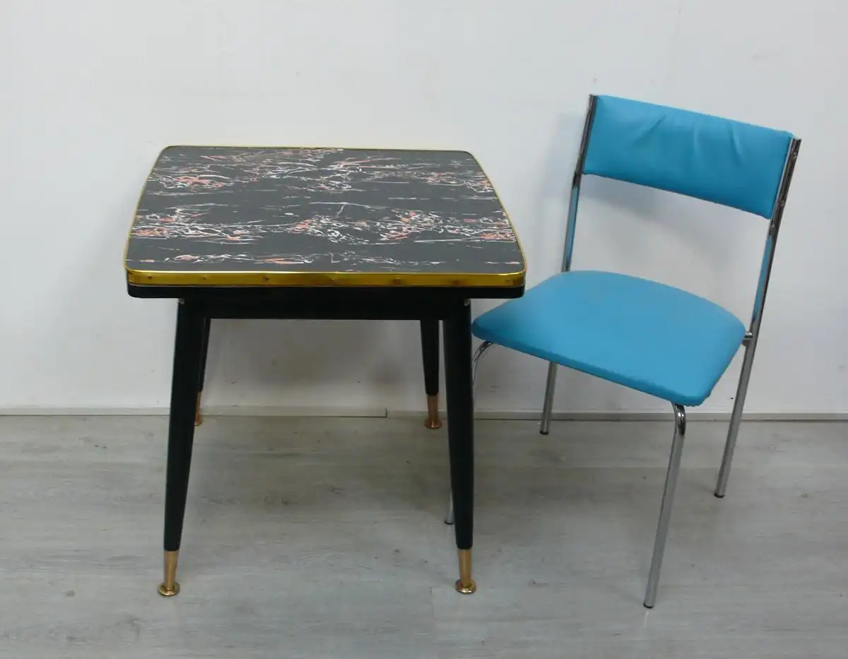 50er 60er Couchtisch ausziehbar, Kaffeetisch, RAR, Schwarz Resopal marmoriert, Mid Century Modern 3