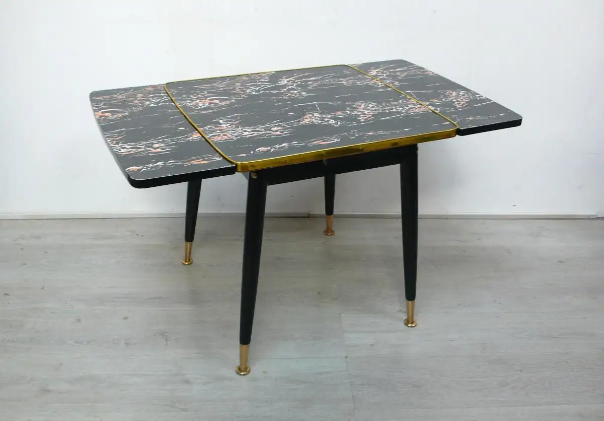 50er 60er Couchtisch ausziehbar, Kaffeetisch, RAR, Schwarz Resopal marmoriert, Mid Century Modern 5