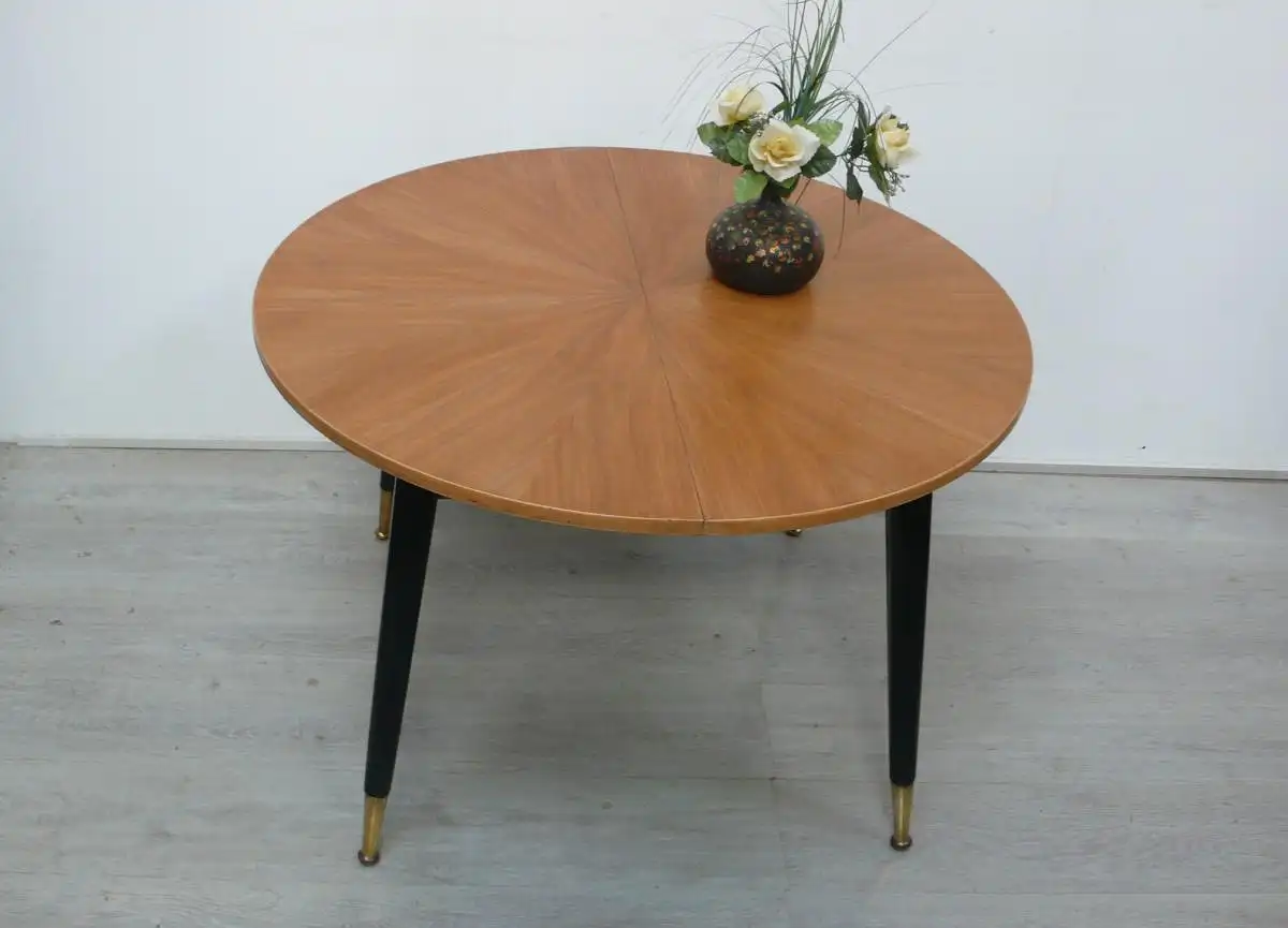 50er Esstisch Couchtisch rund bis oval verlängerbar, höhenverstellbar SELTEN Mid Century Modern 0