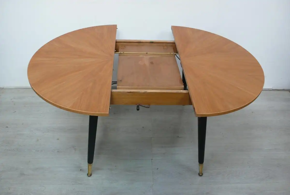 50er Esstisch Couchtisch rund bis oval verlängerbar, höhenverstellbar SELTEN Mid Century Modern 1