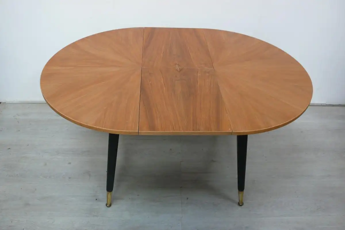 50er Esstisch Couchtisch rund bis oval verlängerbar, höhenverstellbar SELTEN Mid Century Modern 2