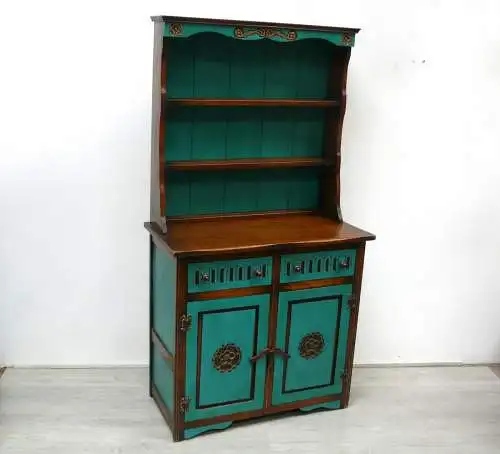 Küchenschrank, Buffet Schrank, Espresso-Bar, dunkles Holz + Shabby Türkis, Spanisch Stil