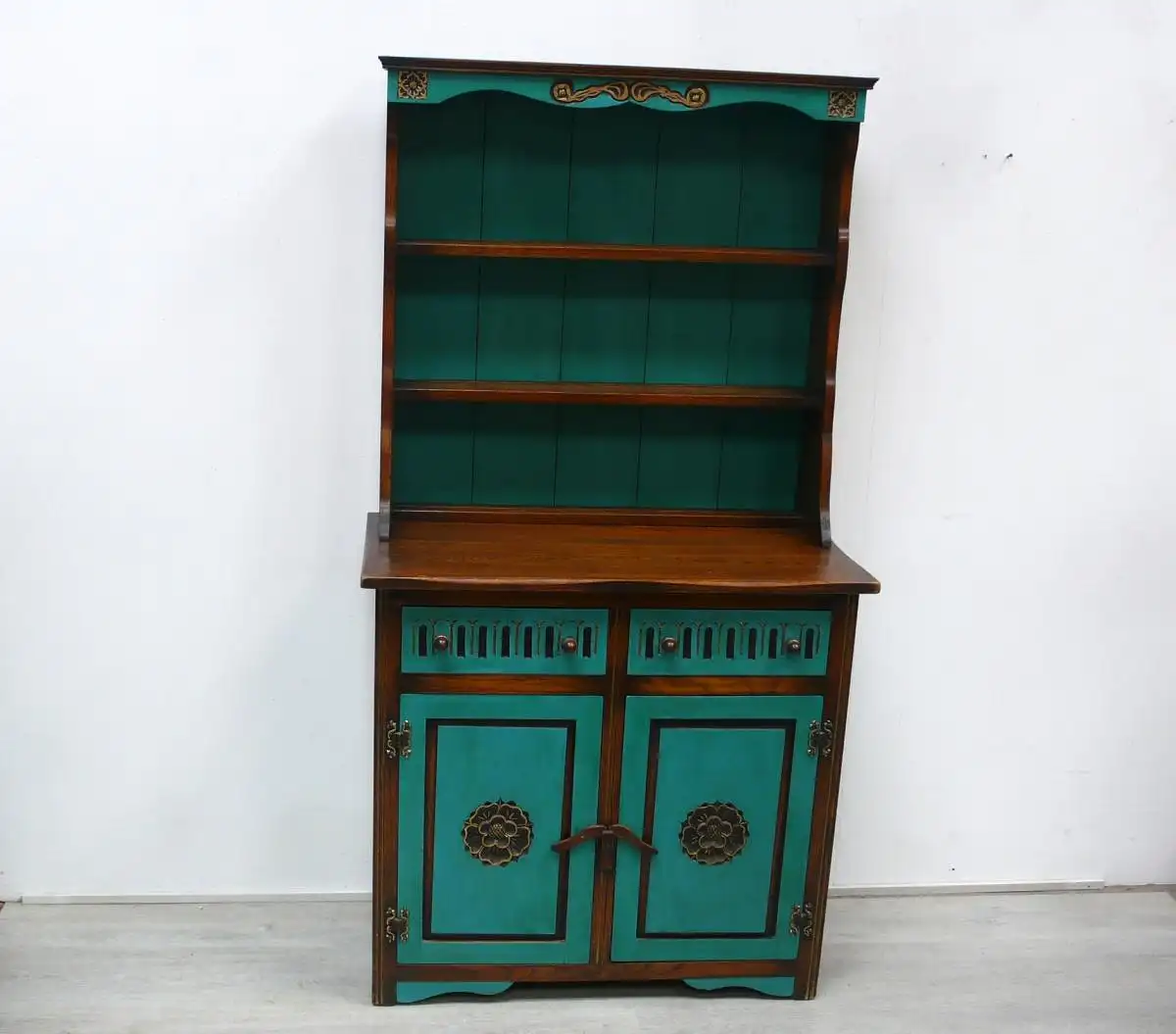 Küchenschrank, Buffet Schrank, Espresso-Bar, dunkles Holz + Shabby Türkis, Spanisch Stil 2