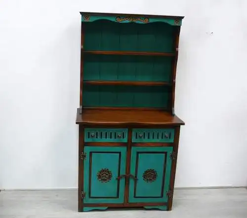 Küchenschrank, Buffet Schrank, Espresso-Bar, dunkles Holz + Shabby Türkis, Spanisch Stil