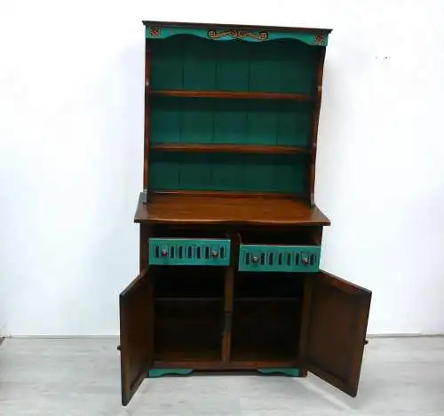 Küchenschrank, Buffet Schrank, Espresso-Bar, dunkles Holz + Shabby Türkis, Spanisch Stil