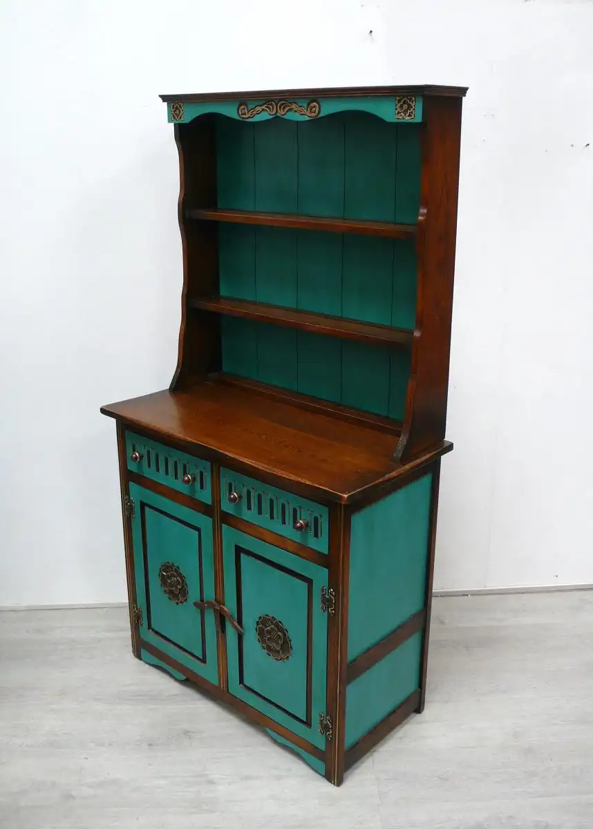 Küchenschrank, Buffet Schrank, Espresso-Bar, dunkles Holz + Shabby Türkis, Spanisch Stil 5