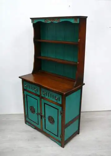 Küchenschrank, Buffet Schrank, Espresso-Bar, dunkles Holz + Shabby Türkis, Spanisch Stil