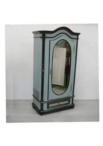 Alter Dielenschrank Garderobenschrank, Türe mit ovalem Spiegel, Antik Gründerzeit Stil, Shabby Mint