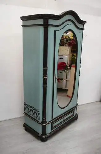 Alter Dielenschrank Garderobenschrank, Türe mit ovalem Spiegel, Antik Gründerzeit Stil, Shabby Mint