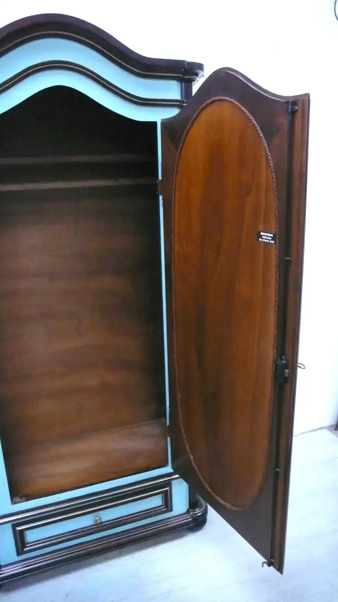 Alter Dielenschrank Garderobenschrank, Türe mit ovalem Spiegel, Antik Gründerzeit Stil, Shabby Mint 3