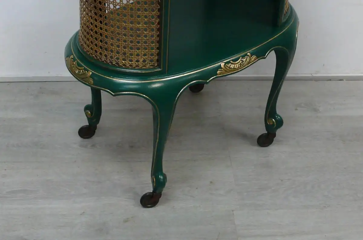 Alter Servierwagen oval Chippendale Stil Smaragd-Grün + Gold + Spiegeloberfläche 2