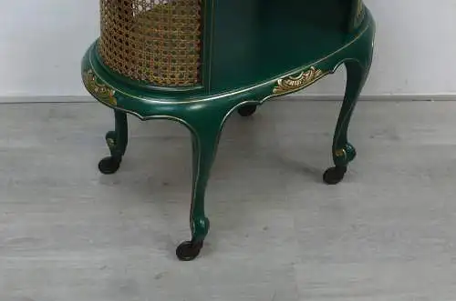 Alter Servierwagen oval Chippendale Stil Smaragd-Grün + Gold + Spiegeloberfläche