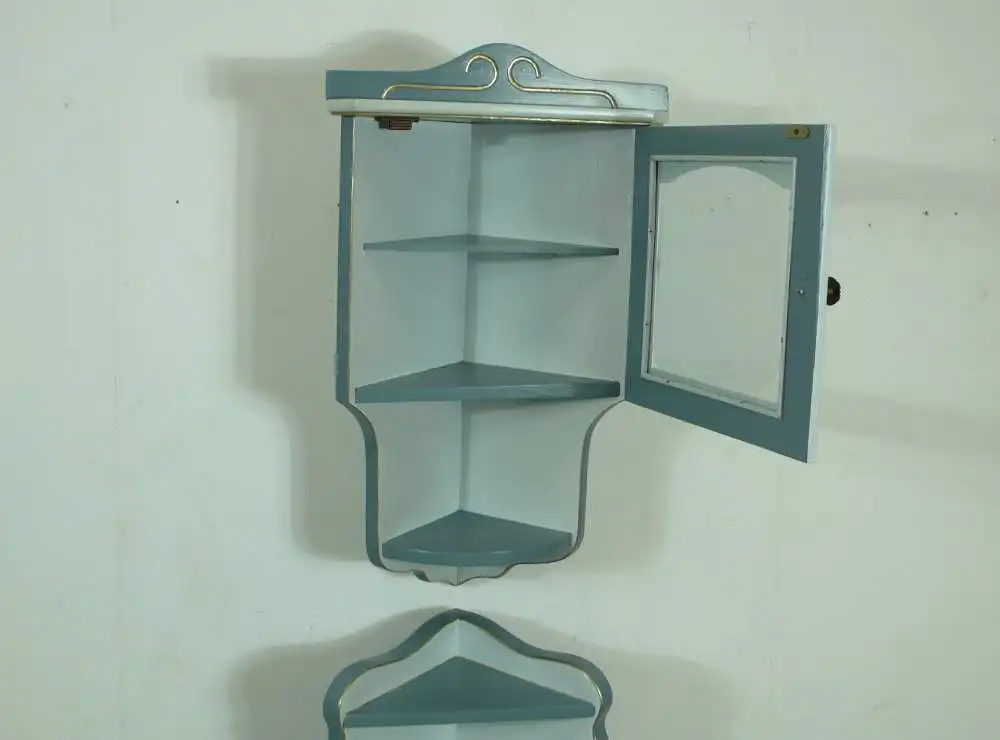 Alter Eckschrank + Hängevitrine 2er Set Meerschaumblau Antik Stil 4