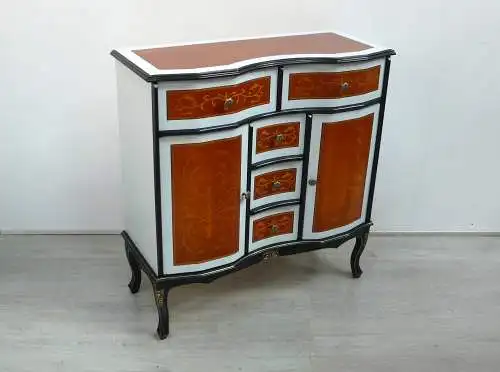 Kommode Sideboard Chippendale Biedermeier Stil mit 5 Schubladen + 2 Türen, Kirsche Mint Schwarz