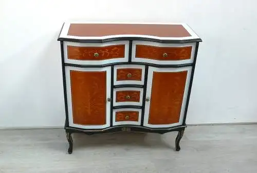 Kommode Sideboard Chippendale Biedermeier Stil mit 5 Schubladen + 2 Türen, Kirsche Mint Schwarz