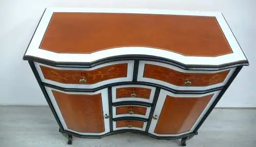 Kommode Sideboard Chippendale Biedermeier Stil mit 5 Schubladen + 2 Türen, Kirsche Mint Schwarz