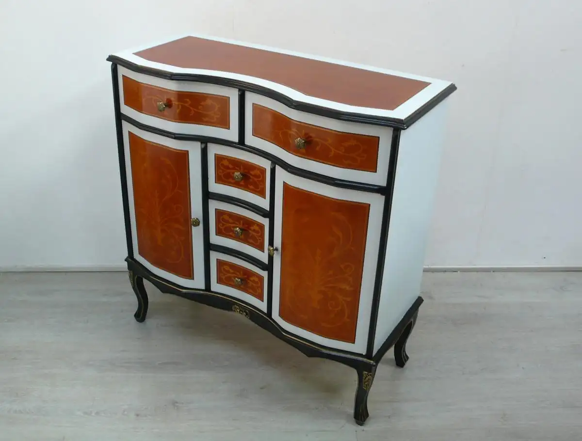 Kommode Sideboard Chippendale Biedermeier Stil mit 5 Schubladen + 2 Türen, Kirsche Mint Schwarz 5