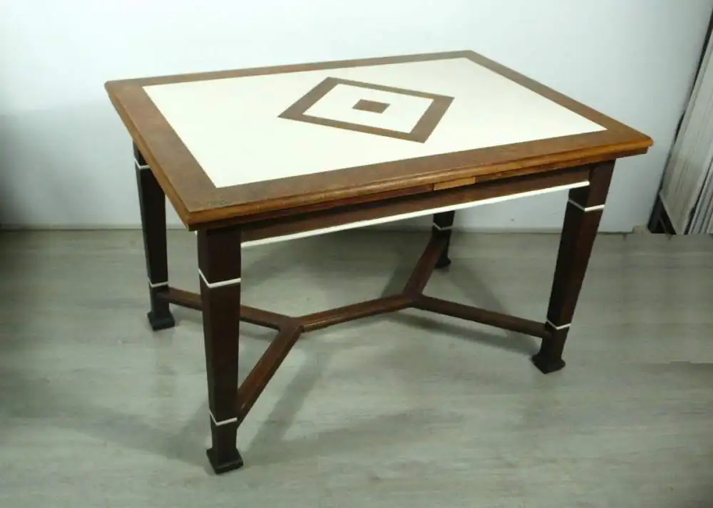 Antiker Esstisch ausziehbar Eiche Vollholz + Creme-Weiß, Gründerzeit Nikolaischule um 1900 1