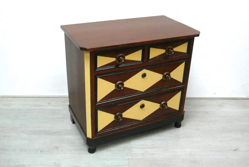 Antike Kommode 4 Schubladen Nußbaum dunkel + Antik-Gelb, um 1890 Gründerzeit 1