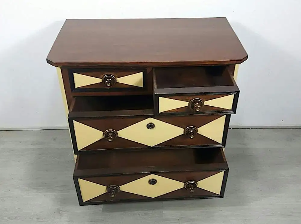 Antike Kommode 4 Schubladen Nußbaum dunkel + Antik-Gelb, um 1890 Gründerzeit 5