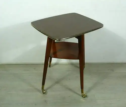 50er TV Drehtisch Beistelltisch auf Rollen + Ablage, Mid Century