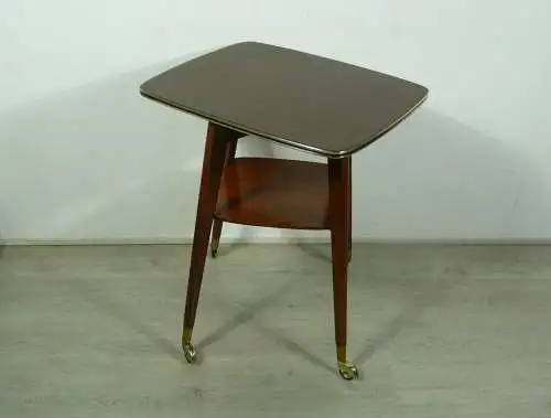 50er TV Drehtisch Beistelltisch auf Rollen + Ablage, Mid Century