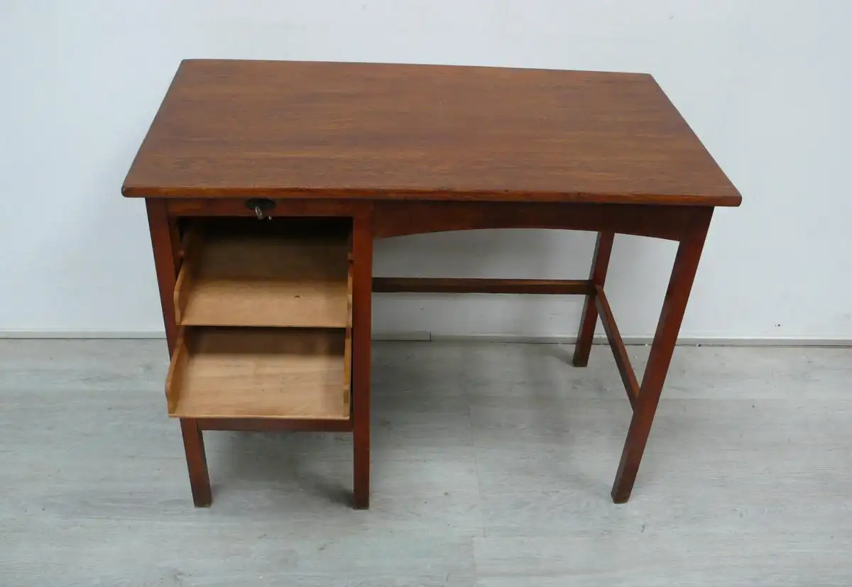 Alter kleiner Schreibtisch 40er 50er mit Rolladentüre, Vollholz 3