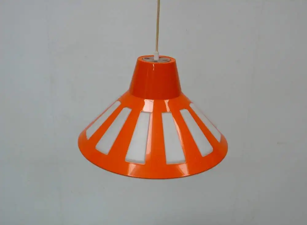 60er 70er UFO Space Age Hängelampe Orange + Weiß Kunststoff Mid Century Modern 0