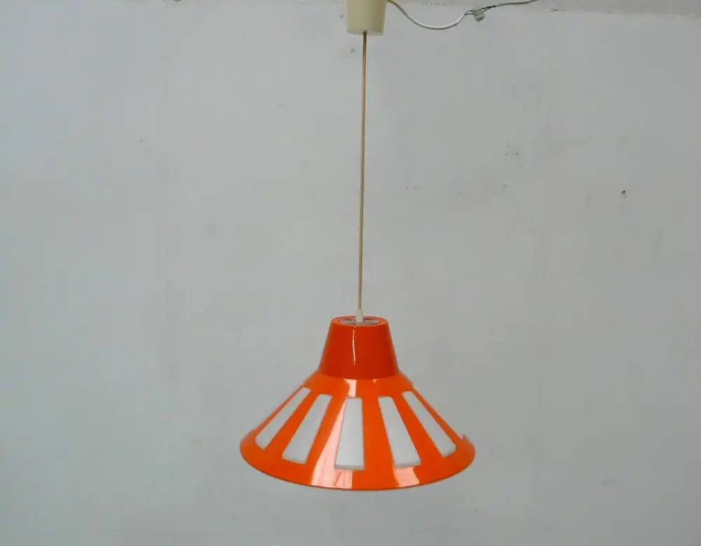 60er 70er UFO Space Age Hängelampe Orange + Weiß Kunststoff Mid Century Modern 1