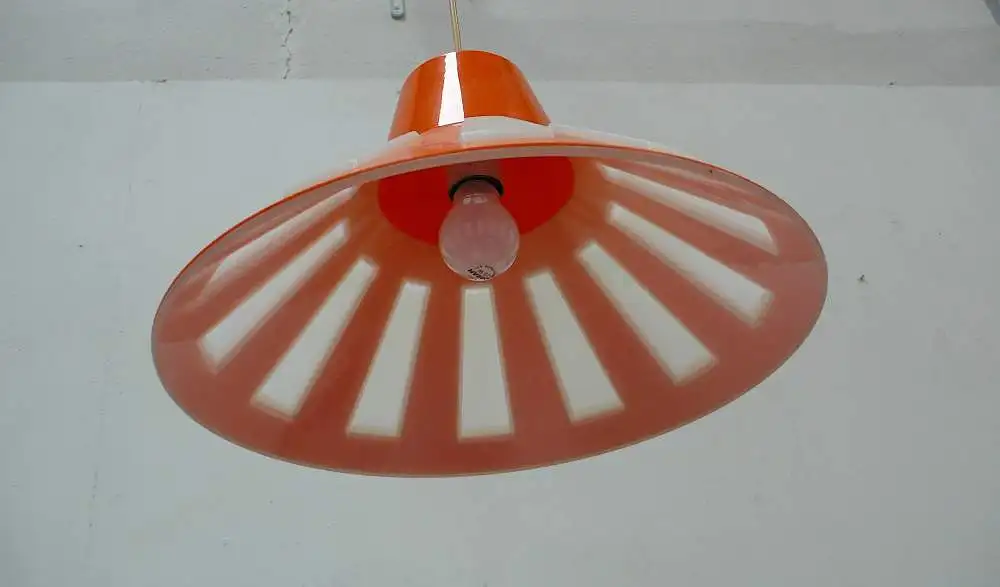 60er 70er UFO Space Age Hängelampe Orange + Weiß Kunststoff Mid Century Modern 2