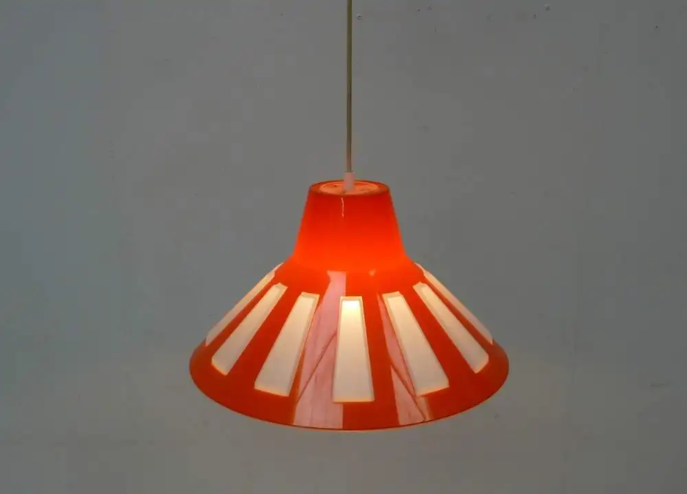 60er 70er UFO Space Age Hängelampe Orange + Weiß Kunststoff Mid Century Modern 3