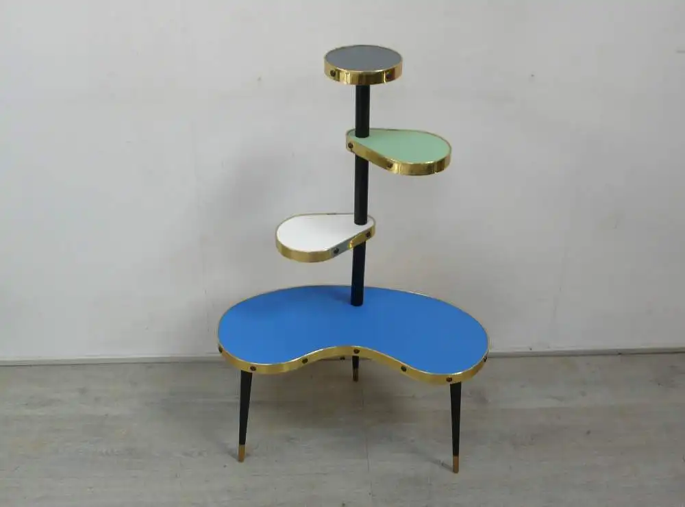 50er 60er Blumenständer Nierenform Etagere 4 Ebenen, Türkis Weiß Grün Grau, Rockabilly Mid Century Modern 1