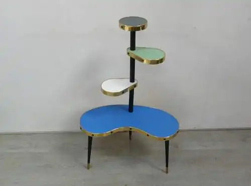 50er 60er Blumenständer Nierenform Etagere 4 Ebenen, Türkis Weiß Grün Grau, Rockabilly Mid Century Modern