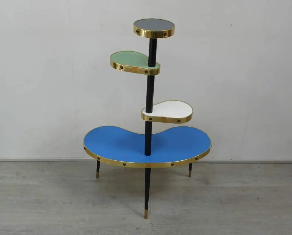 50er 60er Blumenständer Nierenform Etagere 4 Ebenen, Türkis Weiß Grün Grau, Rockabilly Mid Century Modern 2