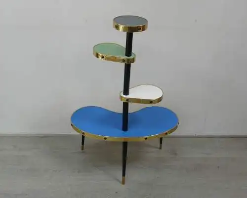 50er 60er Blumenständer Nierenform Etagere 4 Ebenen, Türkis Weiß Grün Grau, Rockabilly Mid Century Modern