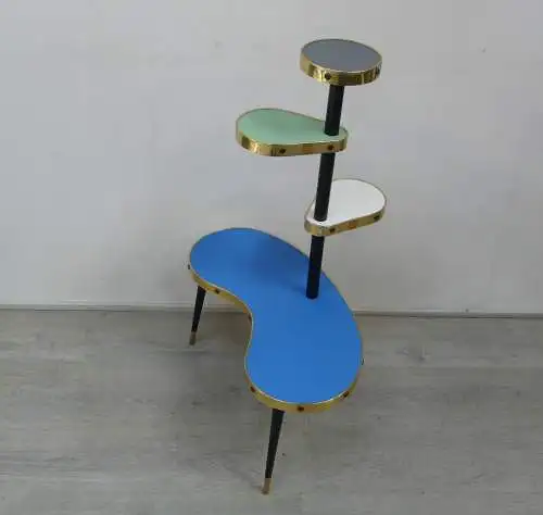 50er 60er Blumenständer Nierenform Etagere 4 Ebenen, Türkis Weiß Grün Grau, Rockabilly Mid Century Modern