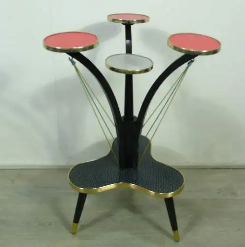 50er 60er Blumenständer Nierenform Etagere 5 Ebenen, Schwarz Rot Weiß, Rockabilly Mid Century Modern