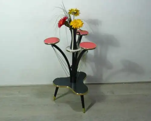 50er 60er Blumenständer Nierenform Etagere 5 Ebenen, Schwarz Rot Weiß, Rockabilly Mid Century Modern