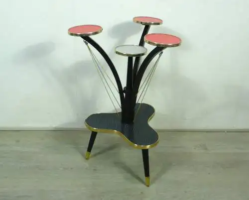 50er 60er Blumenständer Nierenform Etagere 5 Ebenen, Schwarz Rot Weiß, Rockabilly Mid Century Modern