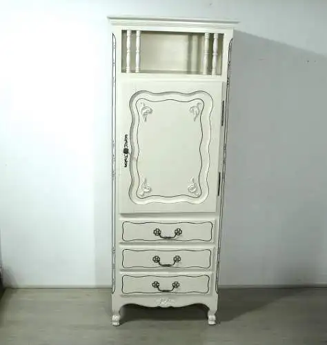 Geschirrschrank schmal Shabby Weiß, Gründerzeit um 1890, Türfach + 3 Schubladen